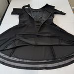 Calvin Klein Black Mesh Illusion Hem Flare Short Sleeve Crepe Dress Size 16 Photo 7