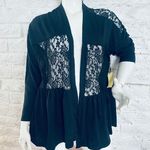 Paper + Tee  Womens Open Front Cardigan Size 3X Black Floral Lace Long Sleeve NWT Photo 0