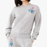 Kate Spade NEW Floral Embroidered Sweatshirt Grey Melange Photo 0