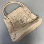 Badgley Mischka Satchel Purse Handbag Beige Tan Leather Large Bag EUC Photo 1