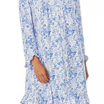 Eileen West Blue Floral Long Sleeve Mini Short Night Gown‎ XS Blue White Photo 0