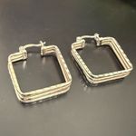 Vintage Signed 925 MEX Sterling Silver Triple Hollow Tube Square Hoop Earrings Photo 7