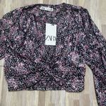 ZARA  Sheer Floral Cropped Blouse, Size Small Photo 1