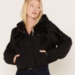 Free People NWT Women's Fleur De Lis Washed Black Denim Puffer Jacket Size Small Photo 0