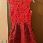 Monique Lhuillier ML Monique Lhuiller Red Brocade Floral and Lace Dress Photo 5