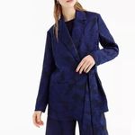 J.Crew Collection Tie Detail Floral Jacquard Blazer Navy Blue Sz S NWT Photo 2