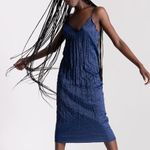 ZARA  Navy Blue Wrinkled and Satin Effect Midi
Dress(Size Medium) Photo 0