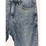 Pilcro and the Letterpress Pilcro Anthropologie Script Faux Pearl Embellished Blue Denim Skinny Jeans Sz 27 Photo 5
