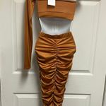 Meek Kash Queen- Rust One Arm Cropped Ruched Skirt Set Photo 7