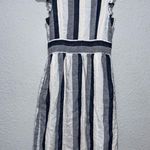 Point Sur Linen Midi Dress Striped Button Front Ruffle
Shoulder Preowned Size 2 White Photo 4