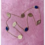 Gold Tone Blue Quartz Druzy Textured Disc Charms Necklace Long Layering Chain Photo 2