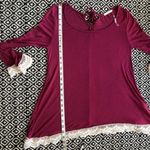 easel Burgundy Plum Lace Hem Top NWOT Cream Trim Photo 5