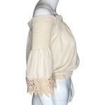 Revamped  Shirt Womens XS Beige Bell Sleeve Lace Off The Shoulder Crop Neutral‎ Photo 1