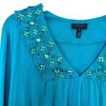 Vintage Escada Sport dark turquoise jeweled beaded ruffled v Photo 2