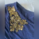 Loft  Women's Navy Top with Gold Embroidery size Small Photo 5