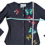 Michael Simon Sz Small Black Button Down Shirt Butterfly Embroidered 90s Vintage Photo 2
