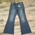 Blakely Blakeley NWT blue/white Vertical Striped Denim Pants Wide Leg Flair Size 9 Photo 0