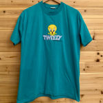 Vintage 1996 Tweety Bird Large Embroidered Graphic Short Sleeve T Shirt Unisex Blue Photo 0