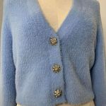 Kendall Lane Baby Blue Cropped Fuzzy Cardigan Photo 2