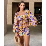 ZARA NWT  Camilla Puff Sleeve Mini Dress Size Medium Yellow Floral Long‎ Sleeve Photo 2