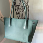 Dagne Dover  Signature Tote Womens Green Leather Laptop Padded Double Handles Zip Photo 0