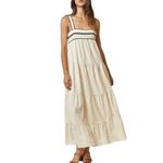 LALAVON Cotton Boho Isla Wavy Breeze Tiered Maxi Dress Cream Black Size M Size M Photo 11