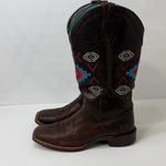 Noble Outfitters Stylish Brown Leather Ankle Boots with Embroidered Accents Size 9 Photo 2
