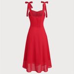 Rihoas Red Sweetheart Neck Tie Strap Midi Dress Size L Photo 6