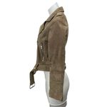 BlankNYC Beige Tan 100% Leather Suede Long Sleeve Zip Up Biker Moto Jacket Sz S Photo 2