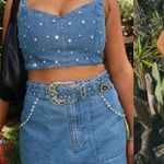 Show Me Your Mumu NEW NWOT  Shaina Rhinestone Embellished Crop Top Indigo Denim Photo 2