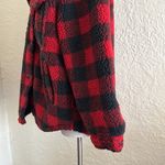 American Eagle  Red Black Buffalo Check Plaid Sherpa Teddy Jacket Coat Medium Photo 5