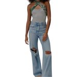 Free People New  Intimately Eyes For U Halter Bodysuit Gray Green Scarf‎ Tie Med Photo 1