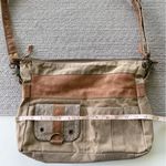 Myra Bag Tan Gray Canvas Leather Purse Shoulder Bag Tote Bag Photo 5