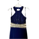 Speechless Lace and Jersey Y-Neck Dress Beaded Waist 5 Navy Blue Party Dress Photo 3