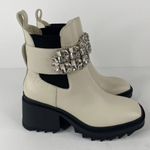 Karl Lagerfeld Paris Ivory Chunky Heel Embellished Platform Combat Boot Size 9.5 Photo 5