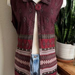 John Mark Boho Southwestern Sleeveless Cardigan Fringe Vest Burgundy large Photo 0
