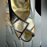 Vintage Bruno Magli black metallic snakeskin satin peep toe heels, size 8M Photo 4