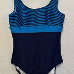 Lands' End  Womens Size 8 Blue Two Tone Striped Swimsuit Underwire‎ Built In Bra Photo 0