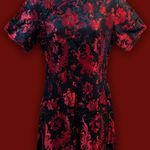 Vintage Black Red Chinese Brocade Maxi Dress Size M Photo 2