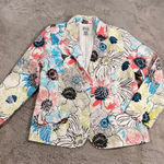 Chico's  Floral Embroidered Silk Blazer Size 2 US L Colorful Spring Jacket Career Photo 0