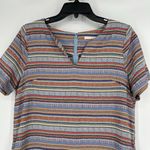 Ellison  Boho Woven Mini Dress Mixed Pattern Hippie Blue Split Neck Pockets Sz L Photo 1