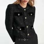 River Island Black Button Front Tweed Boucle Blazer Jacket Size 12 Photo 0