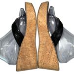 Sam Edelman Womens Romy Sandal Size 10 Black Patent Thong Cork Wedge Platform Photo 3