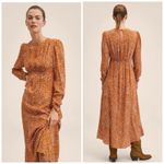 Mango MNG By Large Prairie Tea Dress Long Puff Sleeve Maxi Orange Modest Keyhole Photo 1