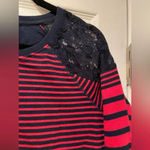 Bare Denim Crew Neck Lace Shoulder Pink Navy Stripe Long Sleeve Shirt Size M Size M Photo 2