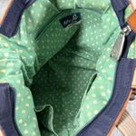 Fossil  Quilted Tote Bag Navy Blue Leather Trim Floral Accent Key Charm Photo 6