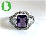 STERLING SILVER 925 AMETHYST AND CUBIC ZIRCONIA COCKTAIL RING (10) Purple Photo 0