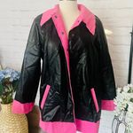 Boutique Black Leather Pink Sherpa Coat Photo 1