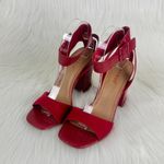 Bamboo  Red Milestone Croc Accent Ankle Strap Chunky Block Heel Sandals Sz 7 Photo 3