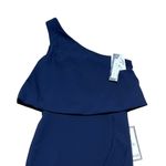 XScape Navy Blue One Shoulder Stretch Crepe Ruffle Asymmetrical Hemline Gown US4 Photo 2